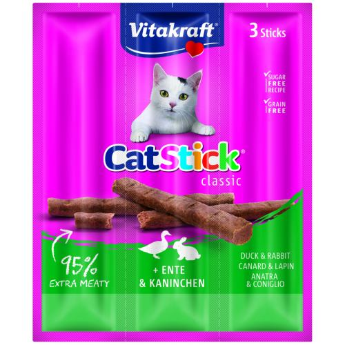 Ласощі для котів Vitakraft м'ясні палички з качкою та кроликом, 3 шт*6 г